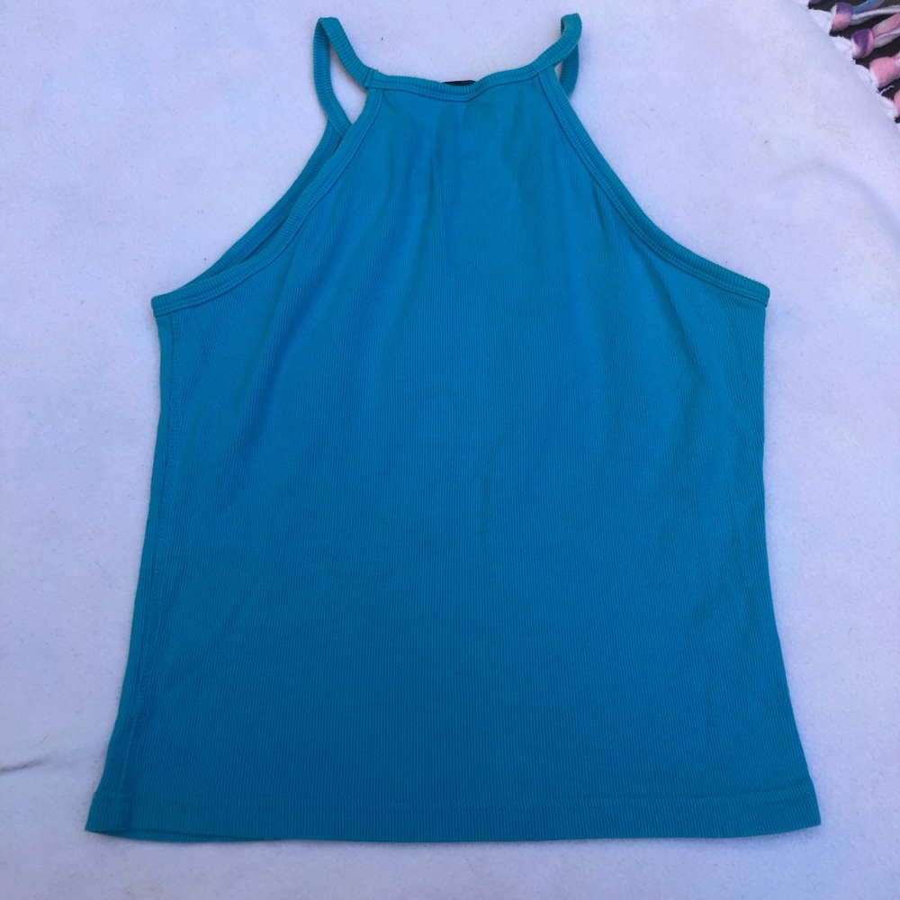 Teal Ribbed Halter Tank Top - Picture 2 of 2